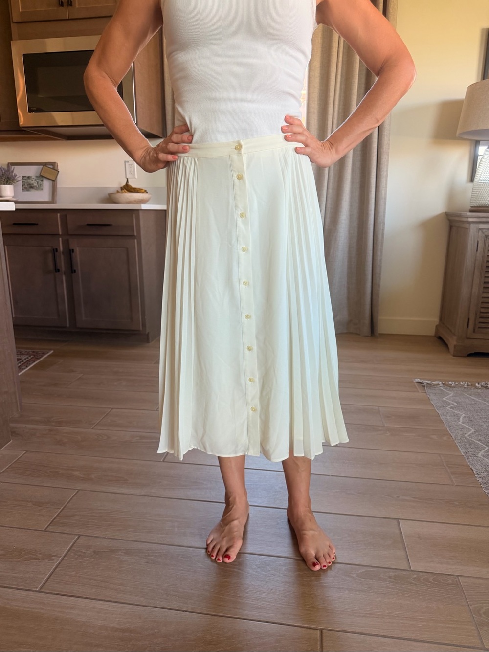 Banana Republic Cream Pleated Button-Front Midi Skirt